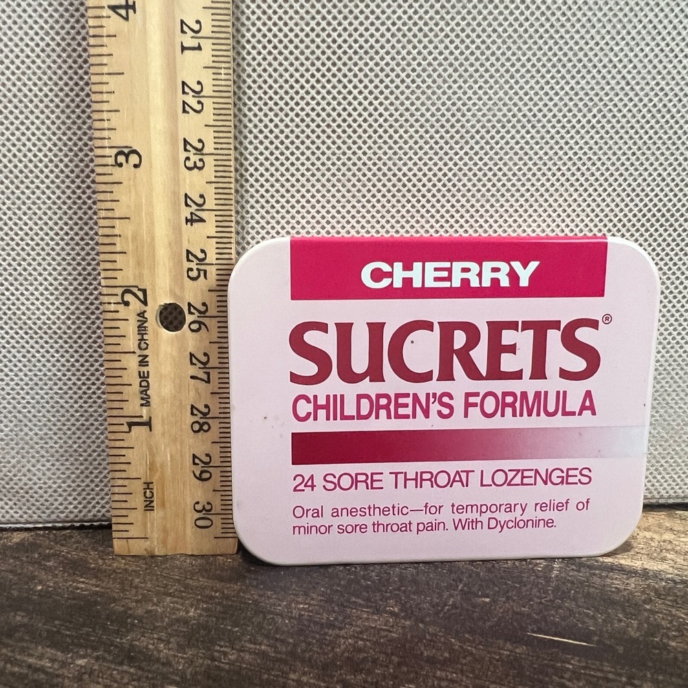 Sucrets Childrens Cherry Flavored Sore Throat Lozenges Metal Tin Box